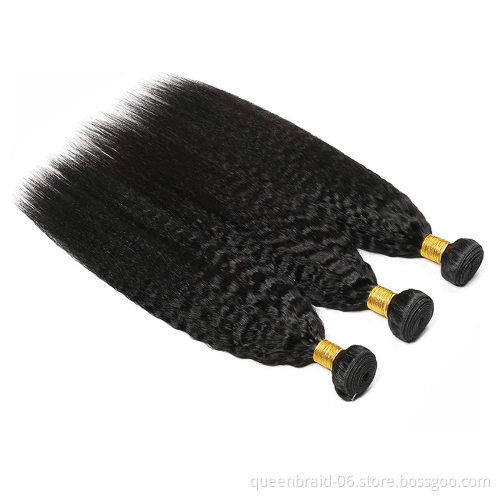 Kinky Straight Human Hair Bundles Brazilian Yaki 100% Unprocessed Virgin Hair Weave Straight Remy Hair Extensions Natural Black